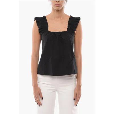 SAMSOE & SAMSOE SOLID COLOR GILL TOP WITH GATHERS AND WOMEN'S RUFFLES