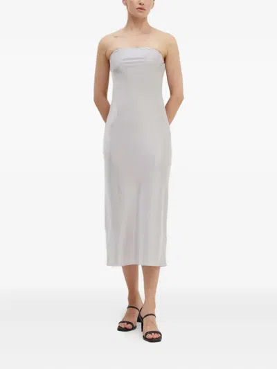Samsoe & Samsoe Strapless Midi Dress In Silver