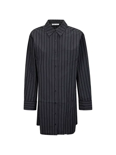 Samsoe & Samsoe Striped Asymmetric Shirt Dress In Black
