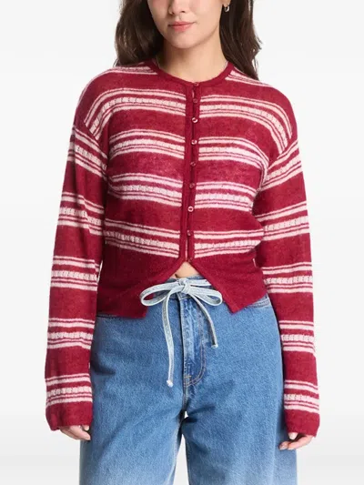 Samsoe & Samsoe Striped Button-front Cardigan In Red