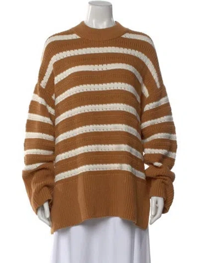Pre-owned Samsoe & Samsoe Striped Crew Neck Sweater In Brown