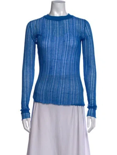 Pre-owned Samsoe & Samsoe Striped Crew Neck Top In Blue