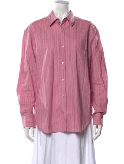 Pre-owned Samsoe & Samsoe Striped Long Sleeve Button-up Top In Pink