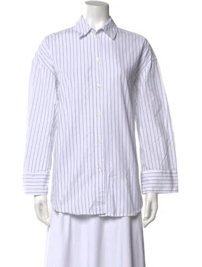 Pre-owned Samsoe & Samsoe Striped Long Sleeve Button-up Top In White
