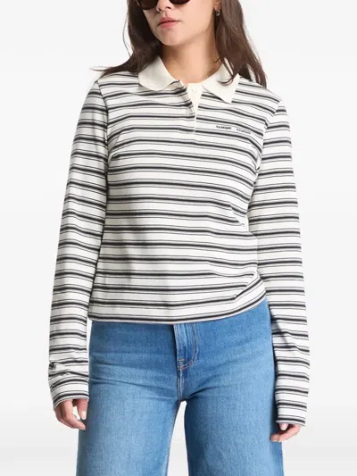 Samsoe & Samsoe Striped Long-sleeve Polo Shirt In White