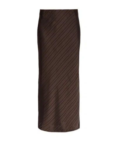 Samsoe & Samsoe Striped Midi Skirt In Brown