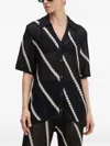 Samsoe & Samsoe Striped-pattern Short-sleeve Cardigan In Black