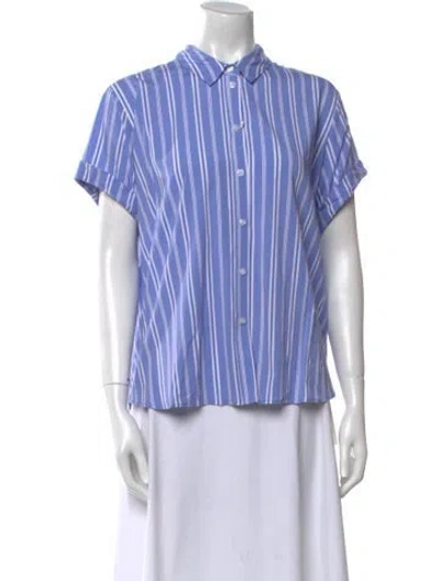 Pre-owned Samsoe & Samsoe Striped Short Sleeve Button-up Top W/ Tags In Blue