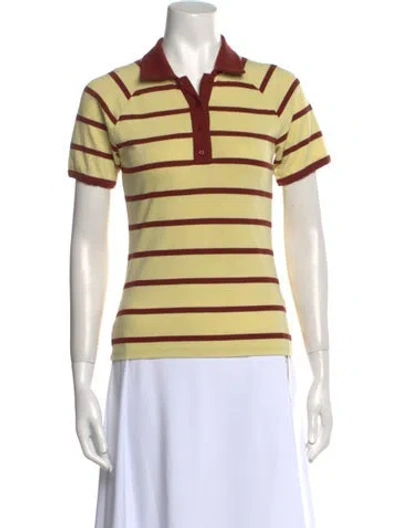 Pre-owned Samsoe & Samsoe Striped Short Sleeve Polo In Yellow