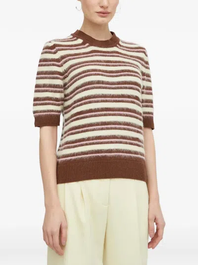 Samsoe & Samsoe Striped Short-sleeve Top In Brown