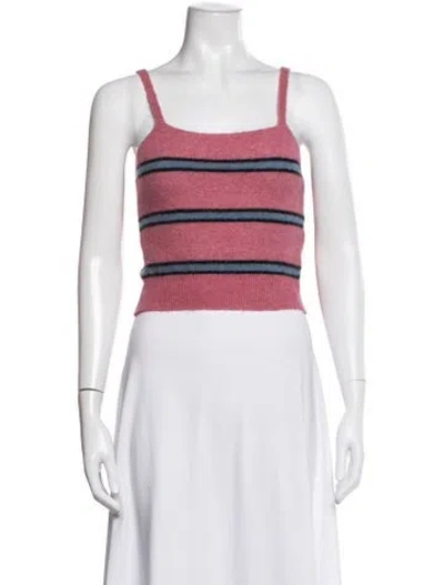 Pre-owned Samsoe & Samsoe Striped Square Neckline Crop Top In White