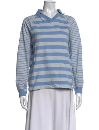 Pre-owned Samsoe & Samsoe Striped V-neck Polo In Blue