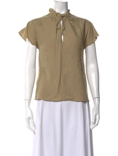 Pre-owned Samsoe & Samsoe Tie Neck Short Sleeve Top In Neutrals