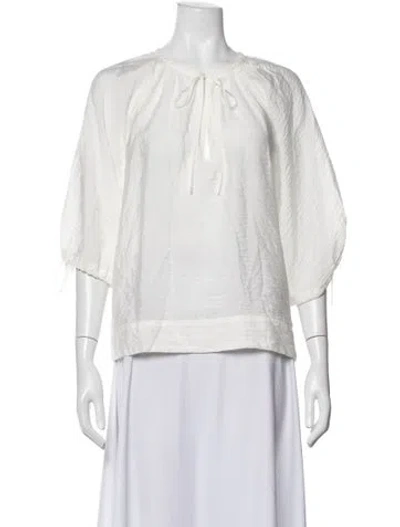 Pre-owned Samsoe & Samsoe Tie Neck Short Sleeve Top In White