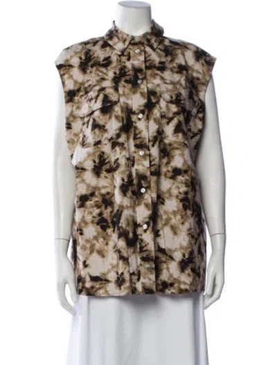 Pre-owned Samsoe & Samsoe Tie-dye Print Sleeveless Button-up Top In Neutrals
