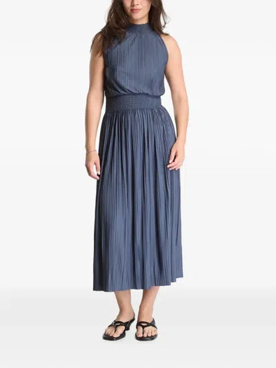Samsoe & Samsoe Uma Plissé-effect Shirred Midi Dress In Blue