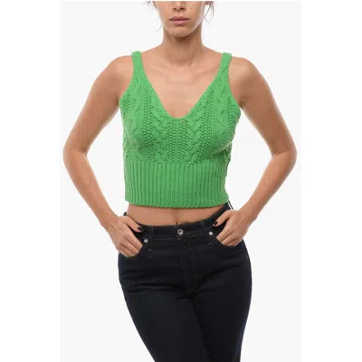 Samsoe & Samsoe V-neck Knitted Kaya Crop Top In Green