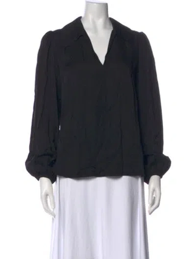 Pre-owned Samsoe & Samsoe V-neck Long Sleeve Blouse In Black
