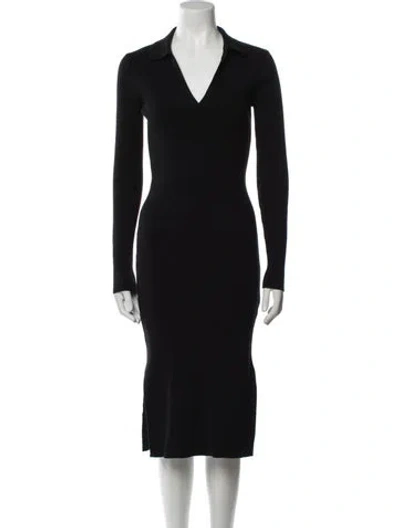 Pre-owned Samsoe & Samsoe V-neck Midi Length Dress In Black