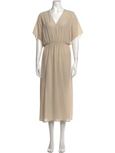 Pre-owned Samsoe & Samsoe V-neck Midi Length Dress In Neutrals
