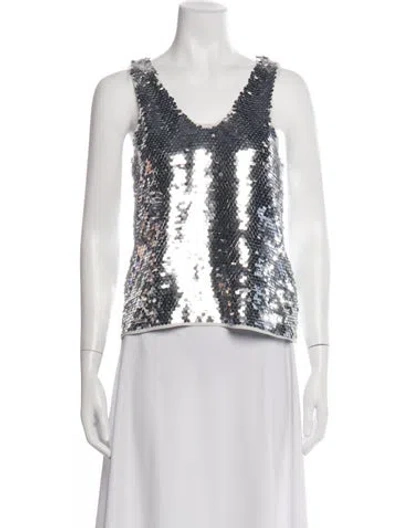 Pre-owned Samsoe & Samsoe V-neck Sleeveless Top In White