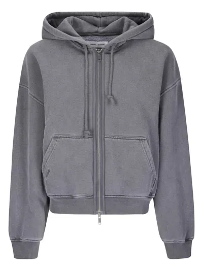 SAMSOE & SAMSOE WASHED GREY HOODIE WITH DOUBLE-SLIDER ZIP