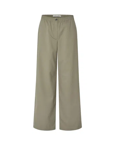 Samsoe & Samsoe Wide Leg Trousers With Elasticated Back Waistband And Slit Pockets In Green