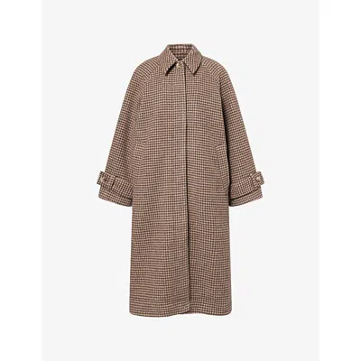 SAMSOE & SAMSOE WOMENS ALUMINUM CH. ALMA CHECK-PATTERN WOOL-BLEND COAT