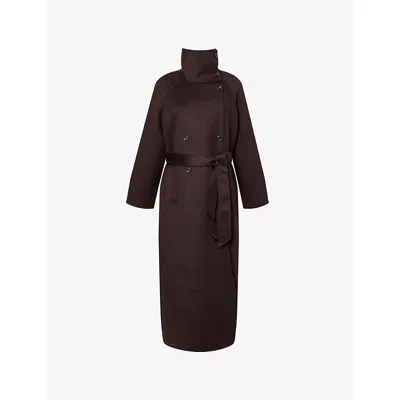Samsoe & Samsoe Womens Black Coffee Sahanne Double-breasted Wool-blend Coat In Brown