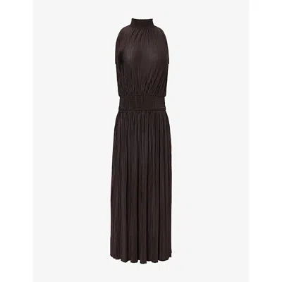 Samsoe & Samsoe Womens Uma Pleated Stretch-woven Midi Dress Black Coffee In Brown