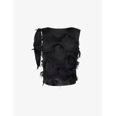 Samsoe & Samsoe Womens Black Emily Fringe Woven Top