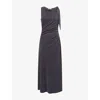 Samsoe & Samsoe Womens Sasus Asymmetric-neck Stretch-jersey Maxi Dress Black In Gray