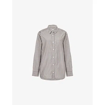 Samsoe & Samsoe Womens Brown St. Salova Striped Cotton Shirt In Gray