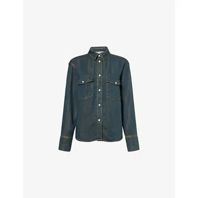 Samsoe & Samsoe Womens Burnt Oak Sabex Curved-hem Woven Shirt In Blue