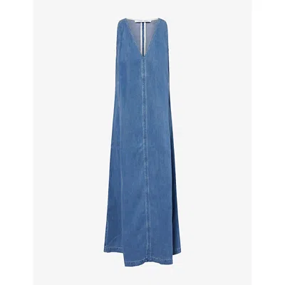 Samsoe & Samsoe Womens Medium Denim Blue Saskylar Sleeveless Denim Midi Dress Xs