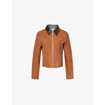 Samsoe & Samsoe Womens Sashiloh Boxy-fit Leather Jacket Tortoise Shell Xs In Brown