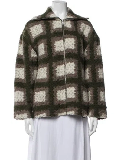 Pre-owned Samsoe & Samsoe Wool Plaid Print Jacket In Green
