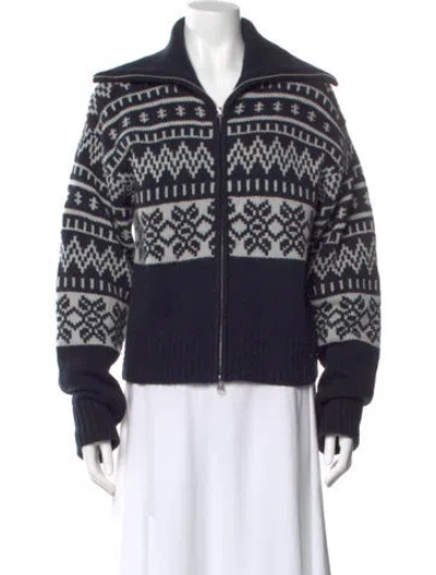 Pre-owned Samsoe & Samsoe Wool Printed Sweater In Blue