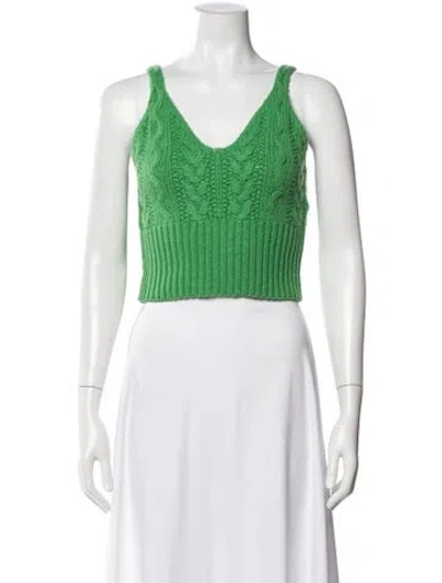 Pre-owned Samsoe & Samsoe Wool V-neck Crop Top In Green