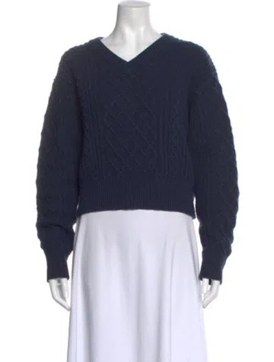 Pre-owned Samsoe & Samsoe Wool V-neck Sweater In Blue