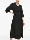 Samsoe & Samsoe Wrap-around Quarter-sleeve Midi Dress In Black