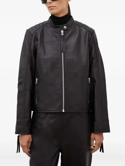 Samsoe & Samsoe Zip-up Leather Jacket In Brown