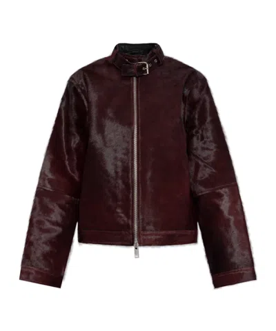 Samsoe & Samsoe Salita Buckle-detail Zip-up Jacket In Animal Print