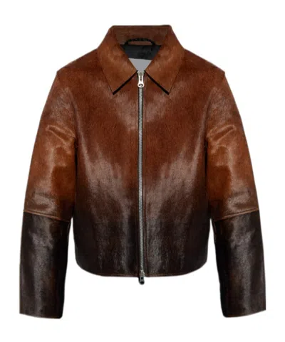 Samsoe & Samsoe Zippered Long-sleeved Leather Jacket In Brown