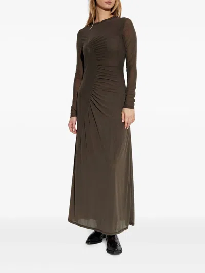 Samsoe Saandrea Mesh Long Sleeve Dress In Turkish Coffee In Gray