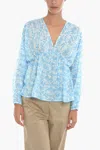 Samsoe & Samsoe Floral-motif Gertrud Blouse With Puff Sleeve In Blue