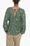 Samsoe & Samsoe Floral-motif Gertrud Blouse With Puff Sleeve In Green