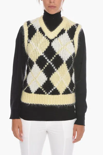 Samsoe & Samsoe Mohair Blend Simones Vest With Checkered Motif In Multi