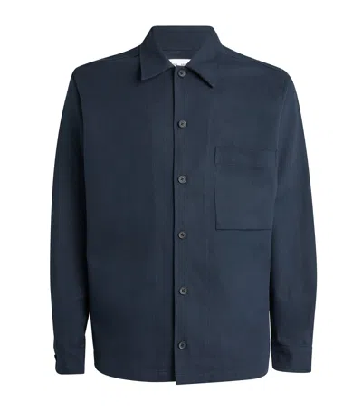 Samsoe & Samsoe Organic Cotton-linen Sadomon Overshirt In Navy