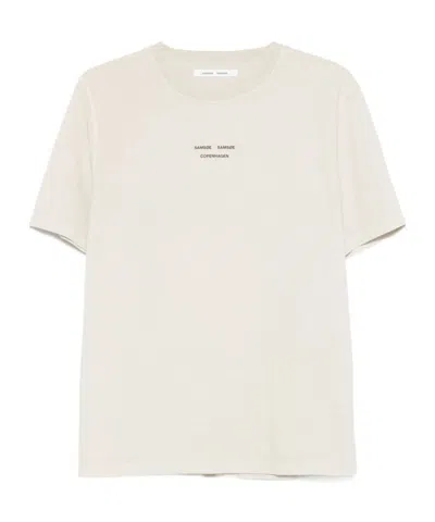 Samsoe & Samsoe Round Neck Short Sleeve T-shirt In Neutrals